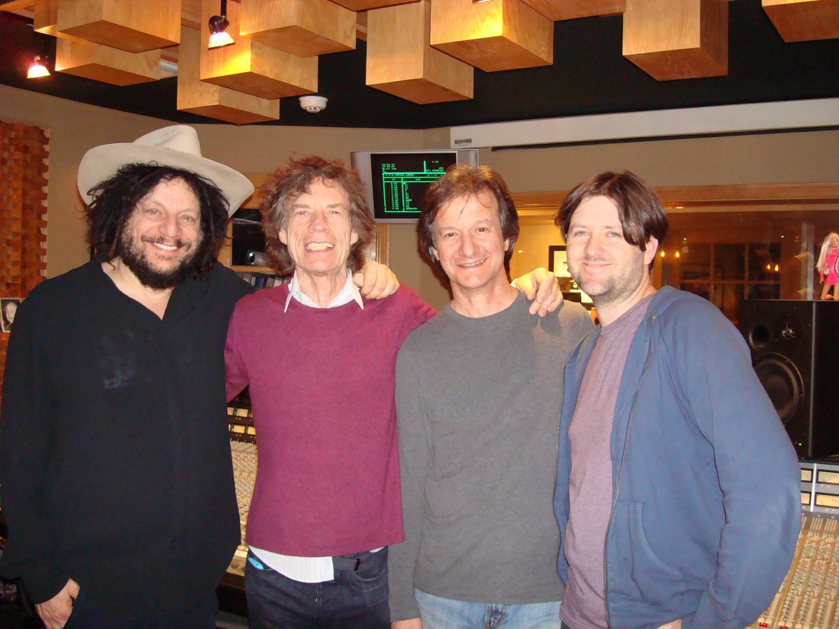 Don Was, Mick Jagger, Bob Clearmountain and Brandon Duncan in a control room