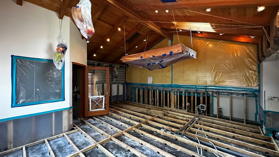 The floor framed across the whole room