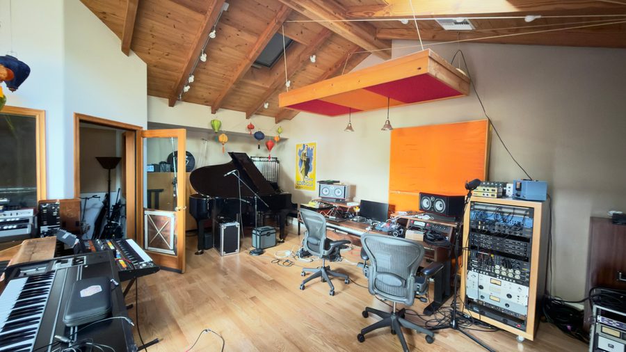 Mitchell Froom's studio: grand piano, keyboards and the mix position