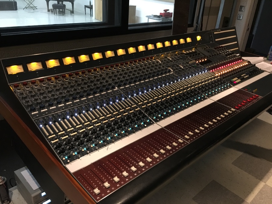 The Studio A console at Sound City, powered up