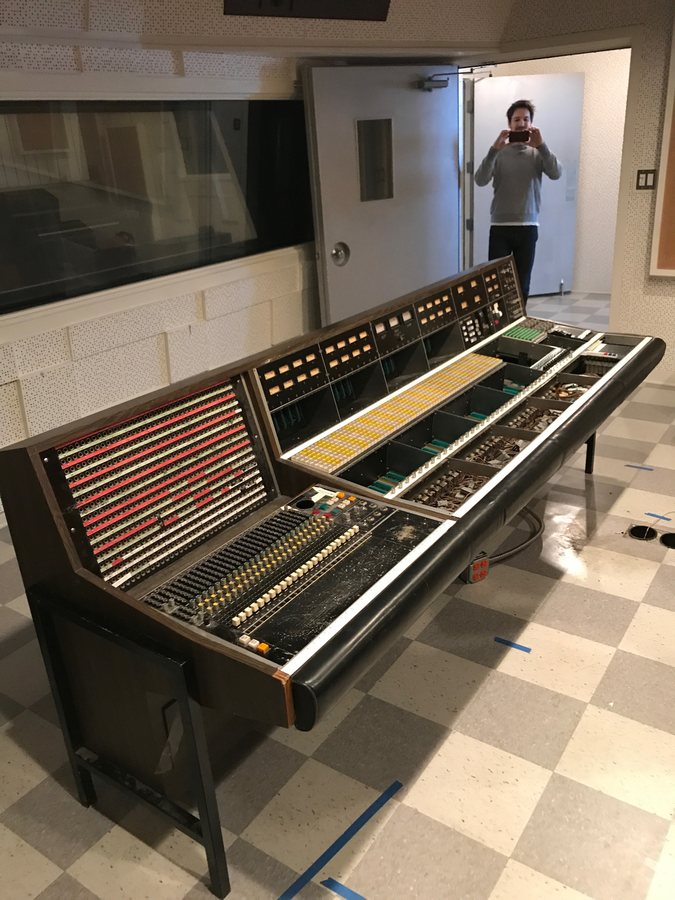 Tony Berg&rsquo;s API console set down in Studio B, Blake Mills at the door